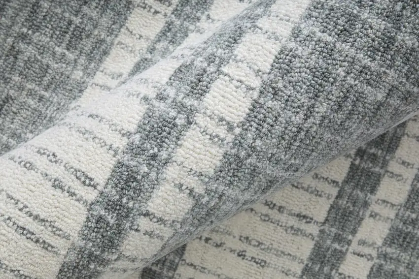 Gray And White Wool Striped Hand Tufted Area Rug Photo 5