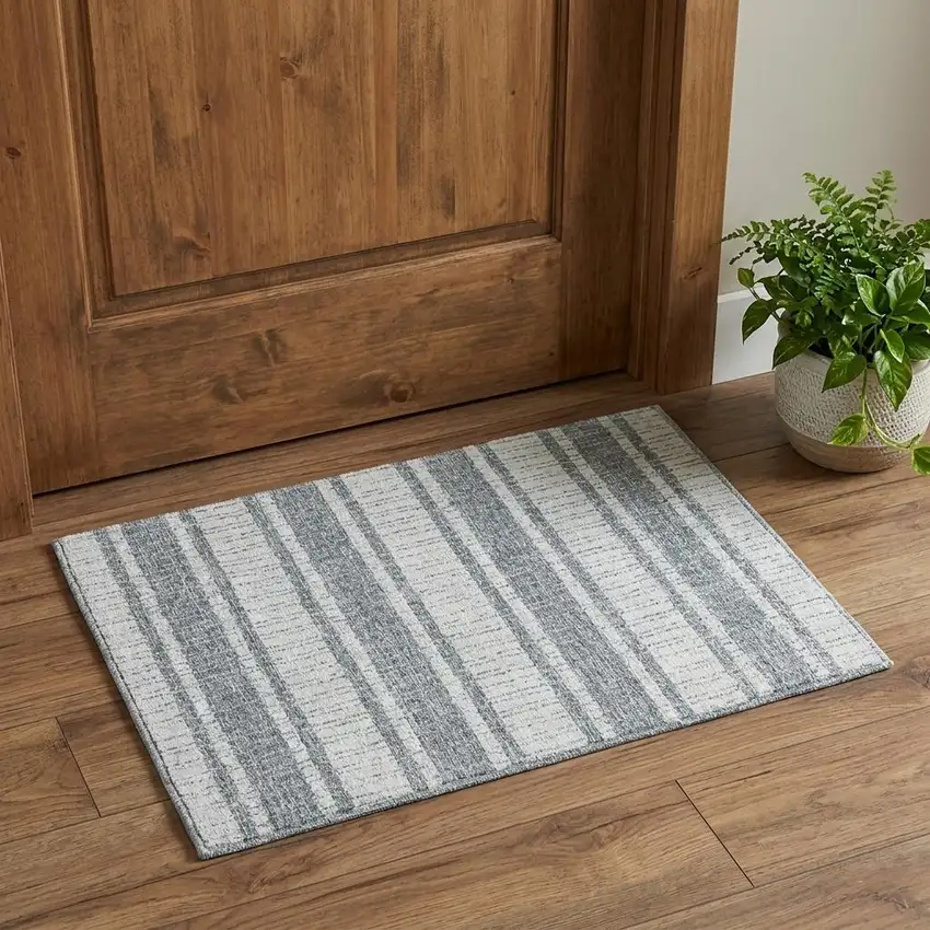 Gray And White Wool Striped Hand Tufted Area Rug Photo 1