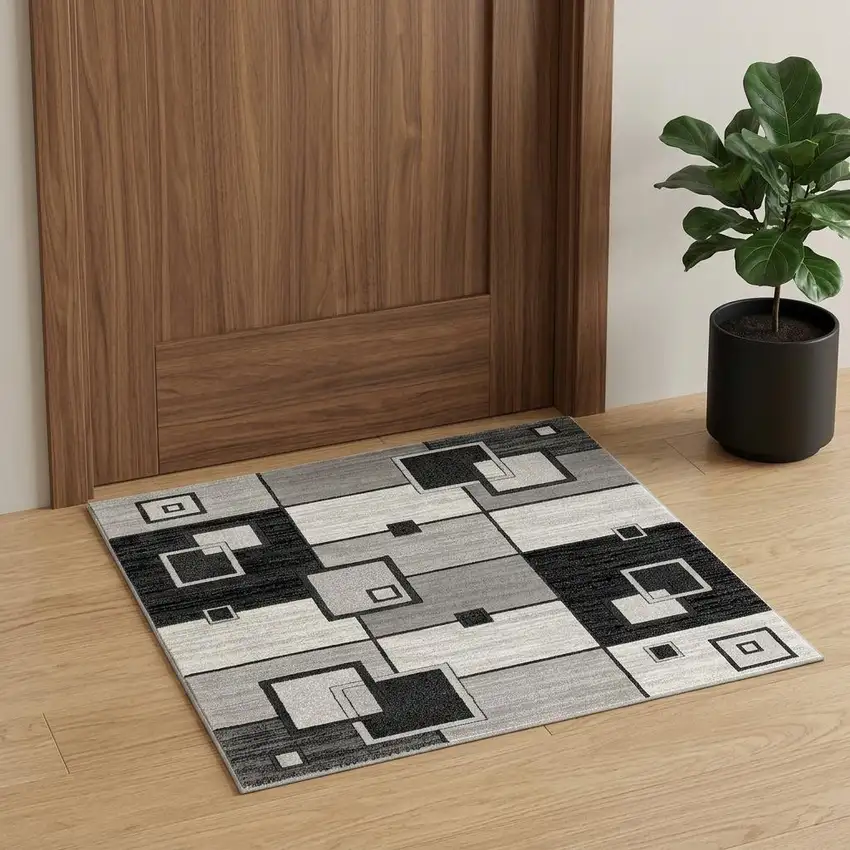 Gray Abstract Power Loom Area Rug Photo 1