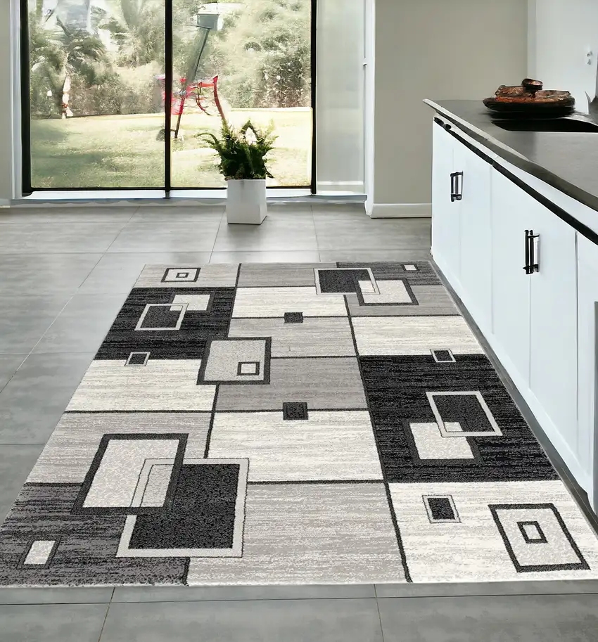 Gray Abstract Power Loom Area Rug Photo 1
