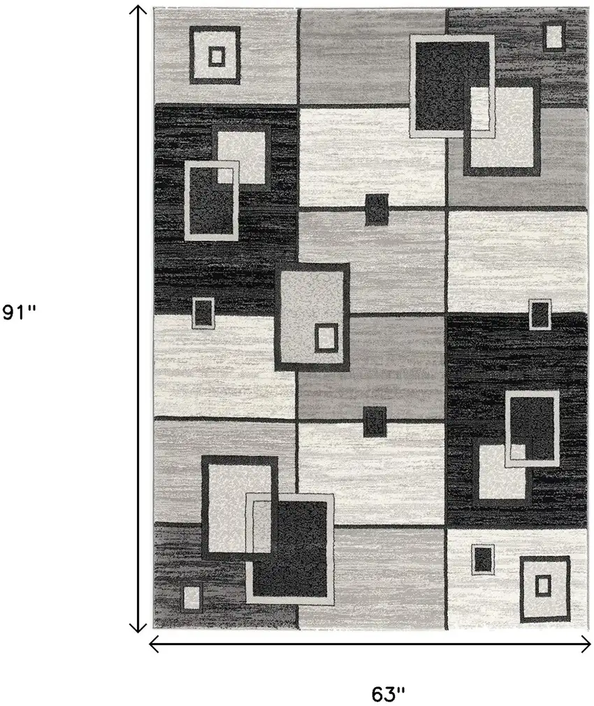 Gray And Black Geometric Distressed Area Rug Photo 9
