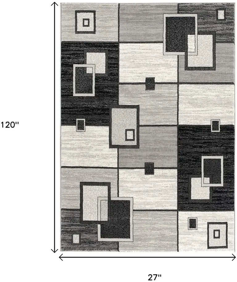 Gray Asymmetric Blocks Runner Rug Photo 5