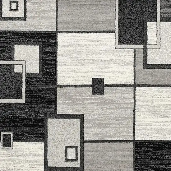 13' Gray And Black Geometric Shag Runner Rug Photo 3