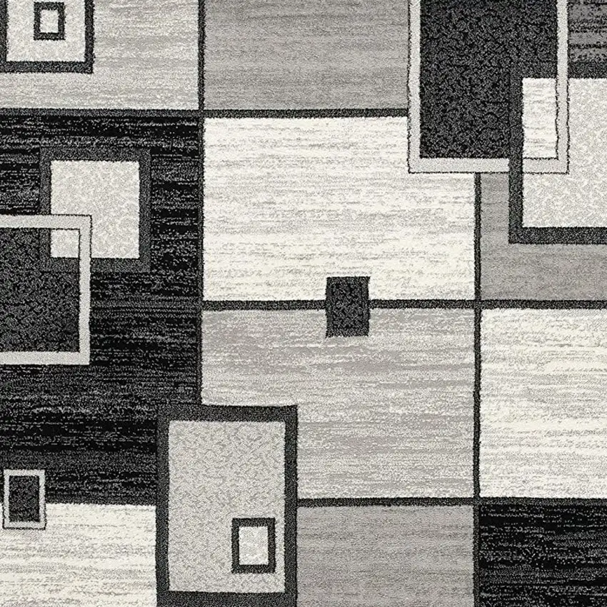13' Gray And Black Geometric Shag Runner Rug Photo 3