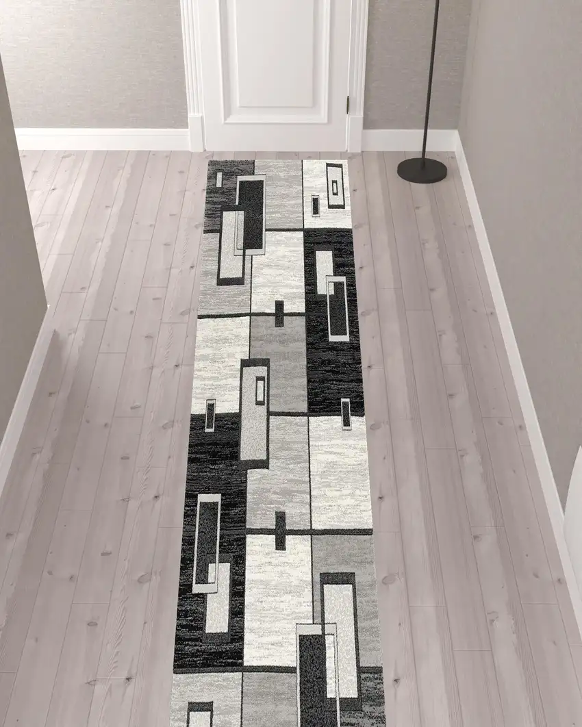 Gray Asymmetric Blocks Runner Rug Photo 7