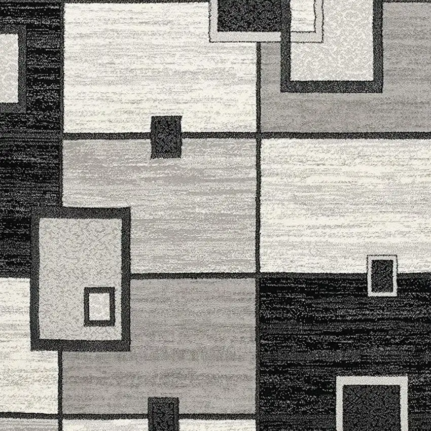 15' Gray And Black Geometric Distressed Runner Rug Photo 3