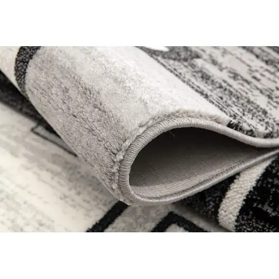 20' Gray And Black Geometric Distressed Runner Rug Photo 5