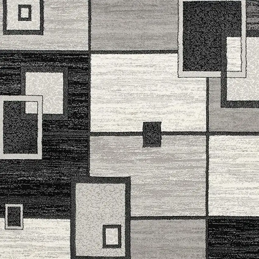 13' Gray And Black Geometric Distressed Runner Rug Photo 3