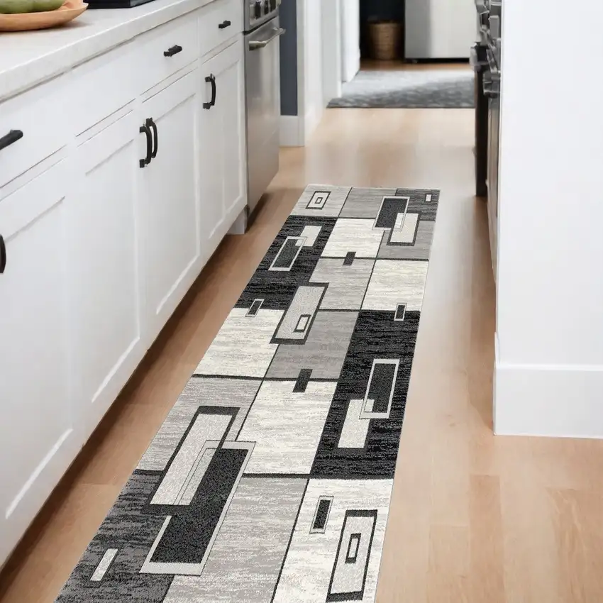 8' Gray Abstract Power Loom Runner Rug Photo 1