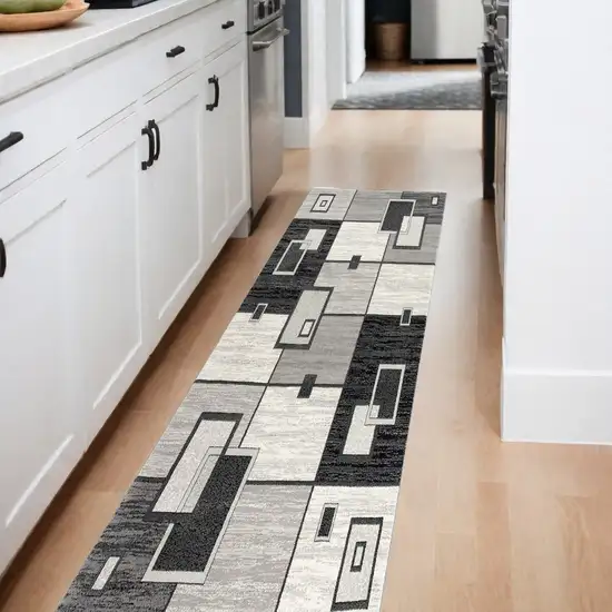 8' Gray Abstract Power Loom Runner Rug Photo 1