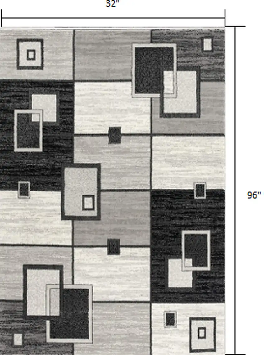 Gray Asymmetric Blocks Runner Rug Photo 2