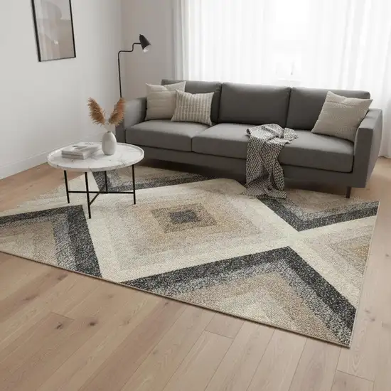 Gray Beige And Black Geometric Area Rug Photo 1