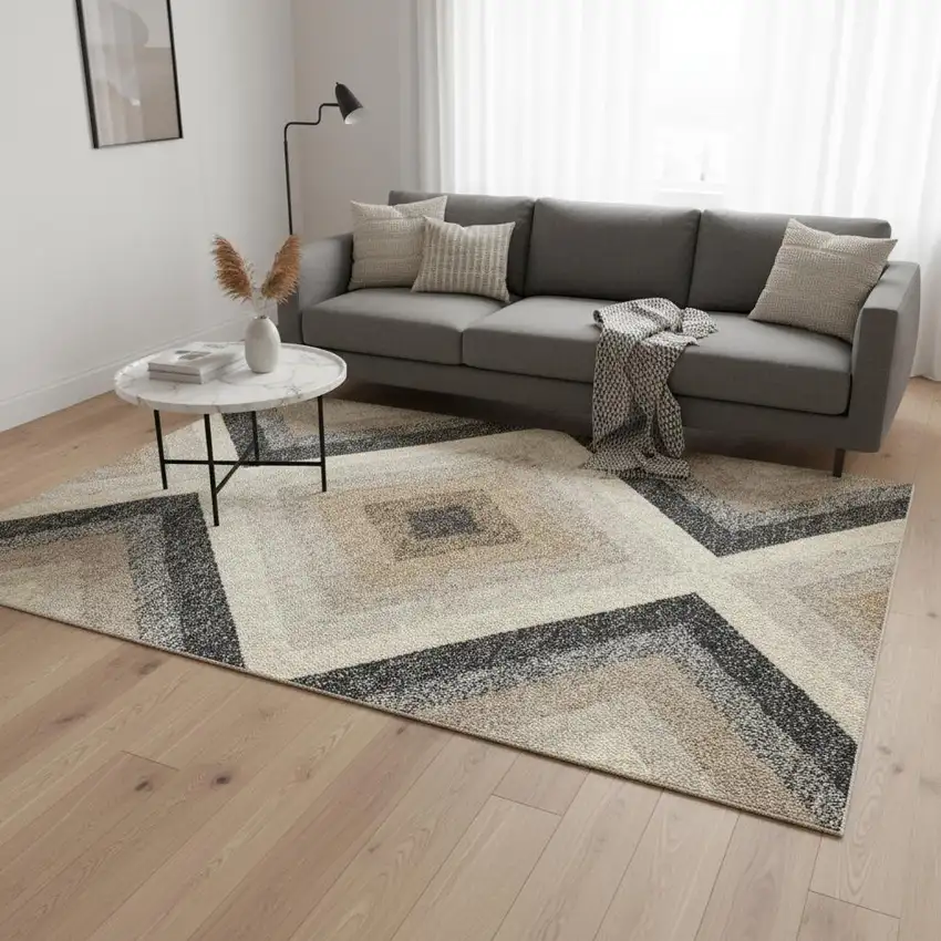 Gray Beige And Black Geometric Area Rug Photo 1