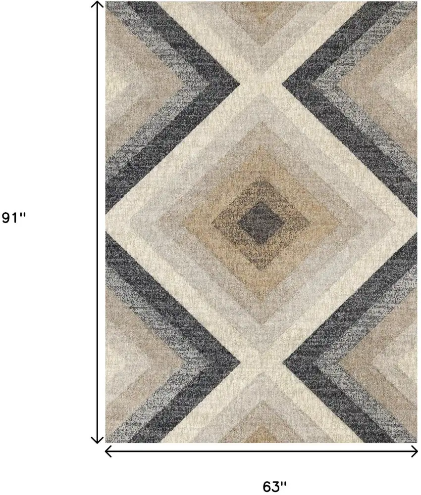 Gray Beige And Black Geometric Area Rug Photo 3