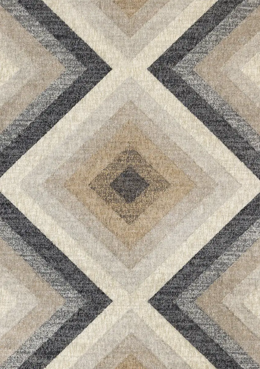 Gray Beige And Black Geometric Area Rug Photo 2