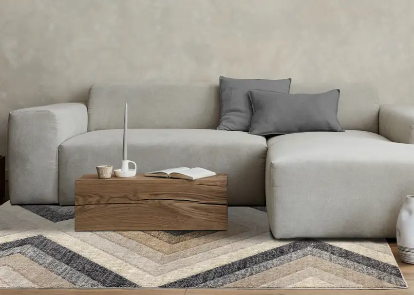 Gray Beige And Black Geometric Area Rug Photo 7