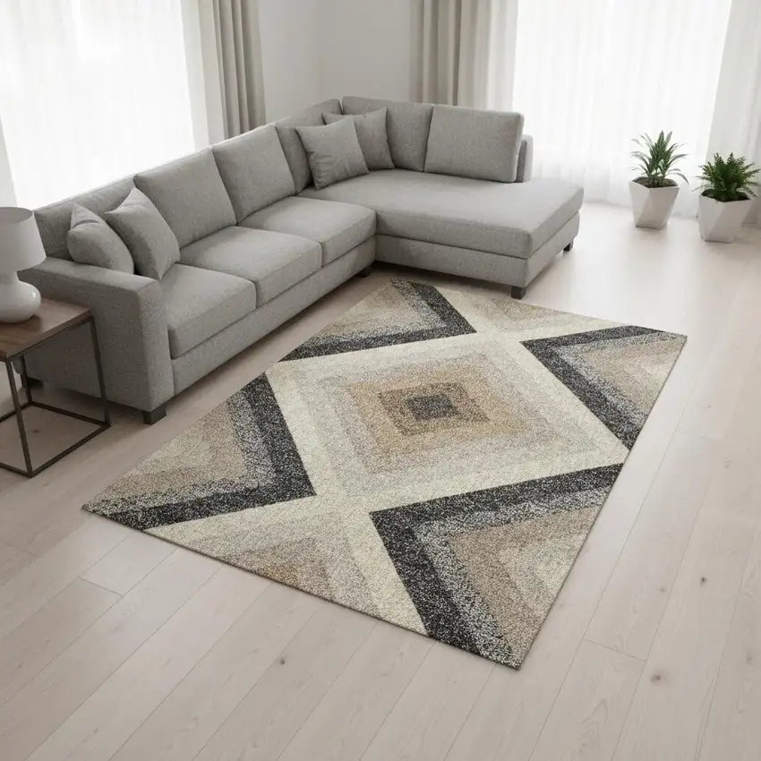 Gray Beige And Black Geometric Area Rug Photo 1