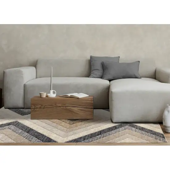 Gray Beige And Black Geometric Area Rug Photo 7