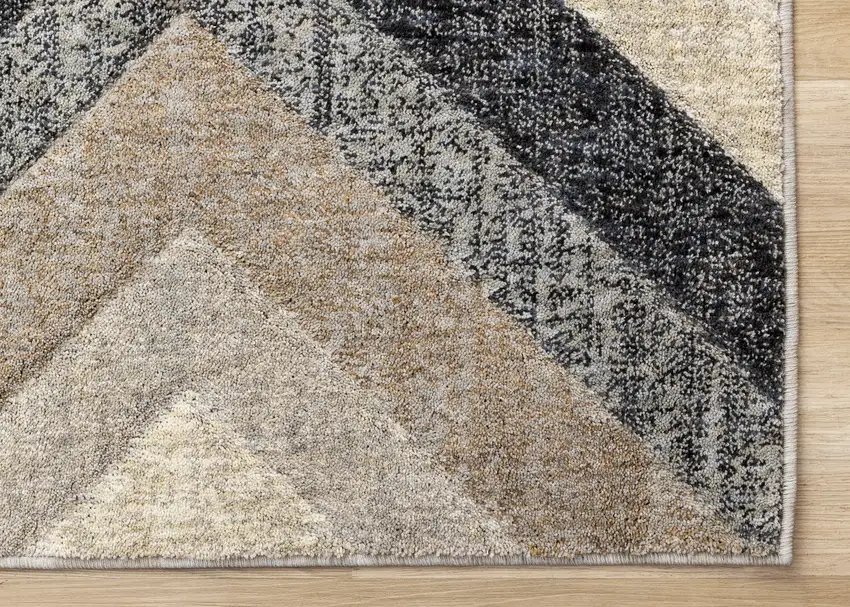 Gray Beige And Black Geometric Area Rug Photo 9