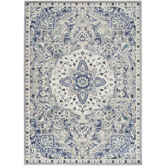 Gray Beige And Blue Floral Area Rug Photo 2