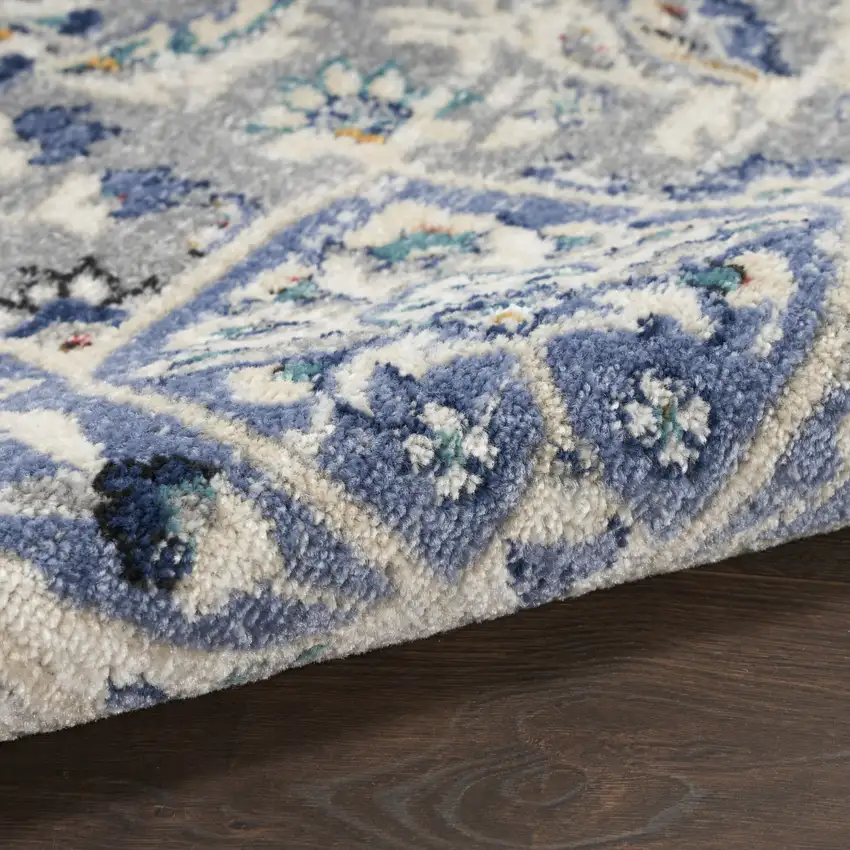 Gray Beige And Blue Floral Area Rug Photo 9