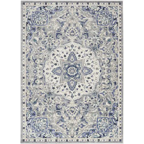 Gray Beige And Blue Floral Area Rug Photo 7