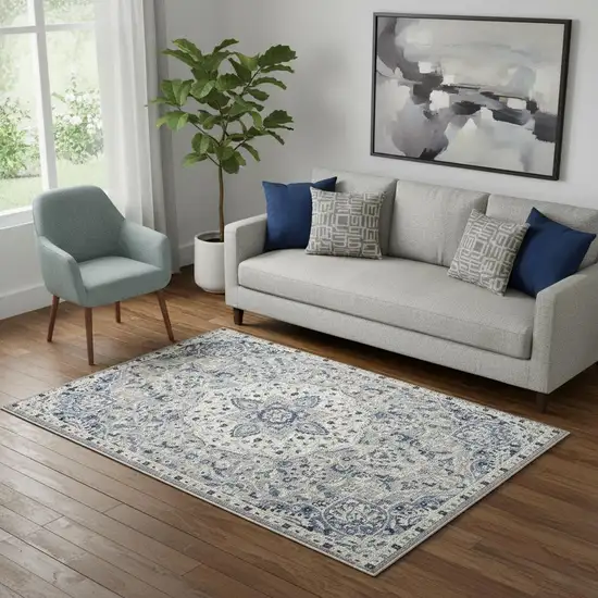 Gray Beige And Blue Floral Area Rug Photo 1