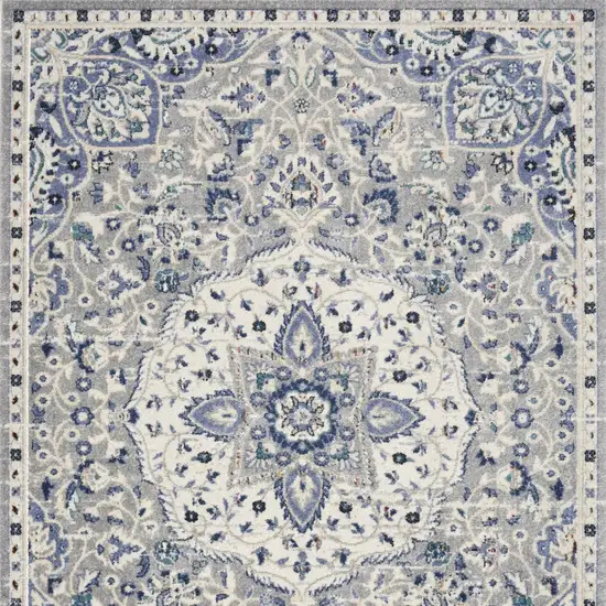 Gray Beige And Blue Floral Area Rug Photo 8