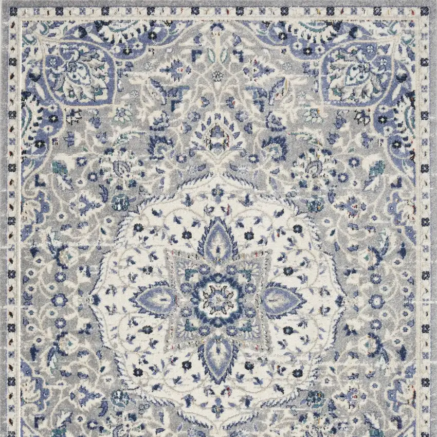 Gray Beige And Blue Floral Area Rug Photo 8