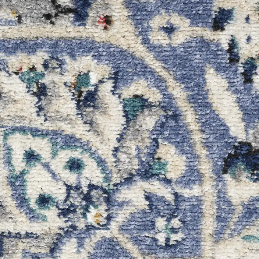 Gray Beige And Blue Floral Area Rug Photo 3