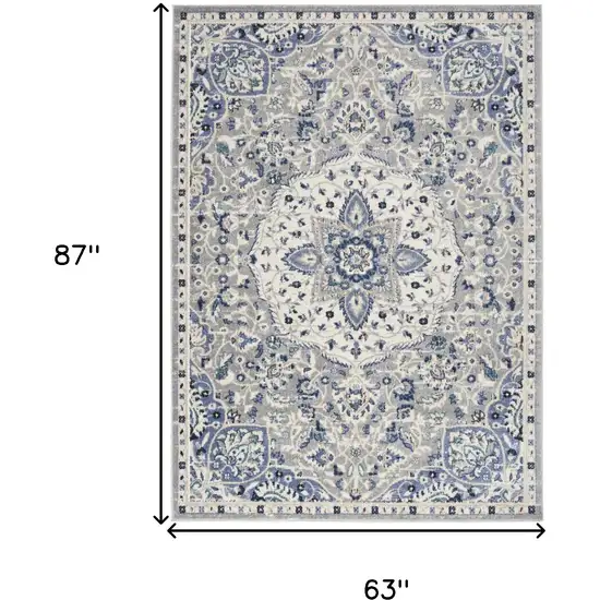 Gray Beige And Blue Floral Area Rug Photo 3