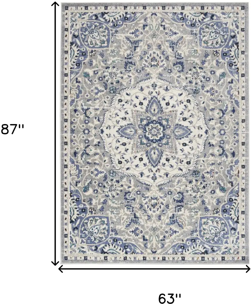 Gray Beige And Blue Floral Area Rug Photo 3
