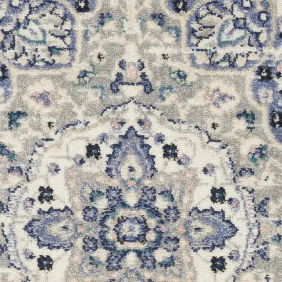 Gray Beige And Blue Floral Area Rug Photo 9