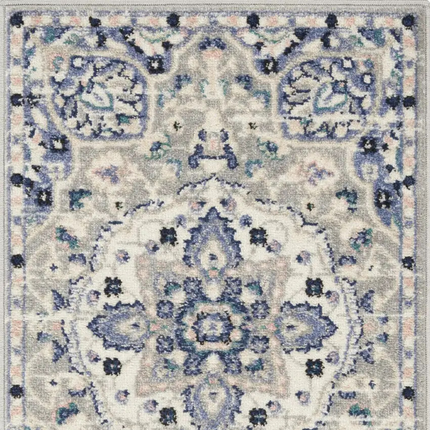 Gray Beige And Blue Floral Area Rug Photo 8