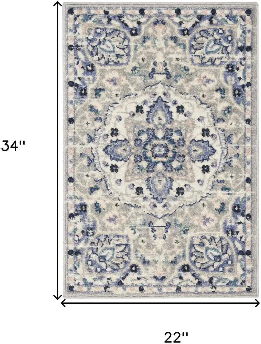 Gray Beige And Blue Floral Area Rug Photo 3
