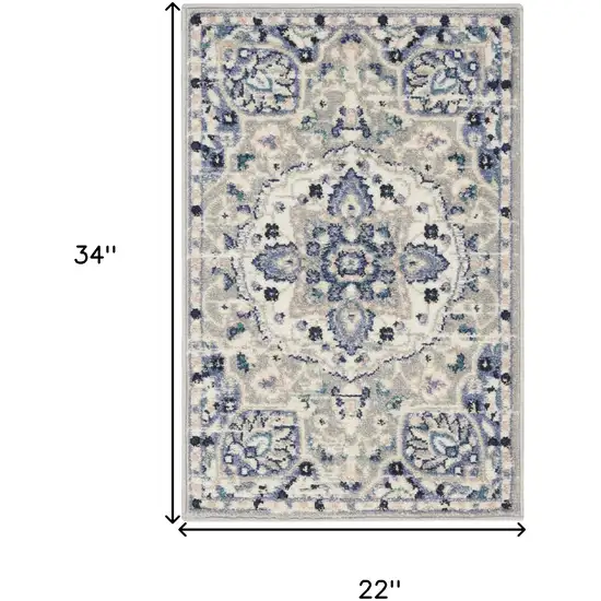 Gray Beige And Blue Floral Area Rug Photo 3