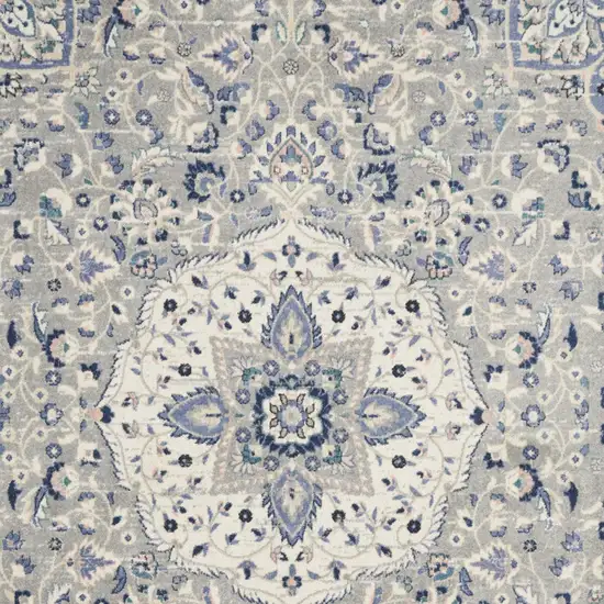 Gray Beige And Blue Floral Medallion Area Rug Photo 9