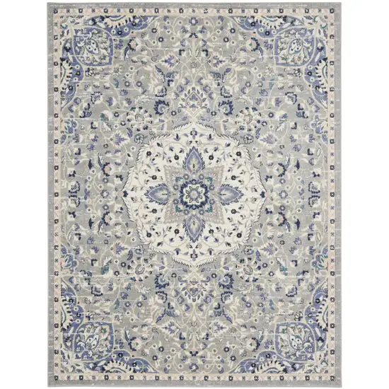 Gray Beige And Blue Floral Medallion Area Rug Photo 7