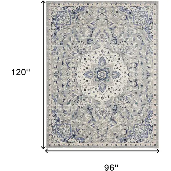 Gray Beige And Blue Floral Medallion Area Rug Photo 3