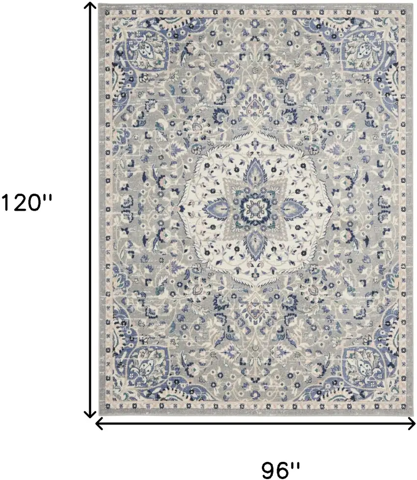 Gray Beige And Blue Floral Medallion Area Rug Photo 3