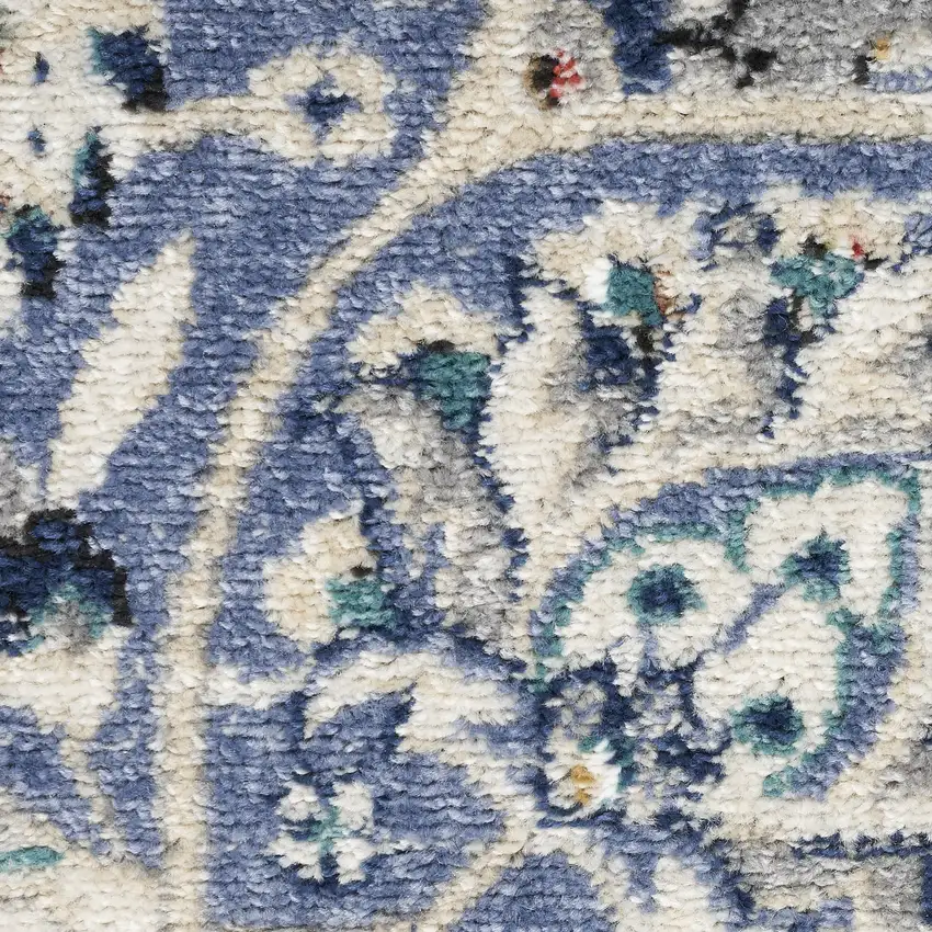 Gray Beige And Blue Floral Medallion Area Rug Photo 4