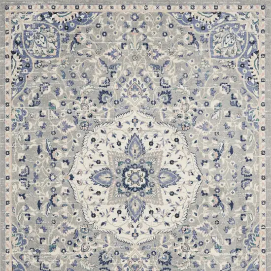 Gray Beige And Blue Floral Medallion Area Rug Photo 8
