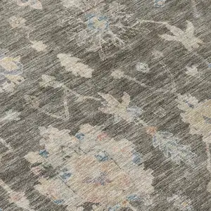 Photo of Gray Beige And Blue Floral Washable Indoor Outdoor Area Rug