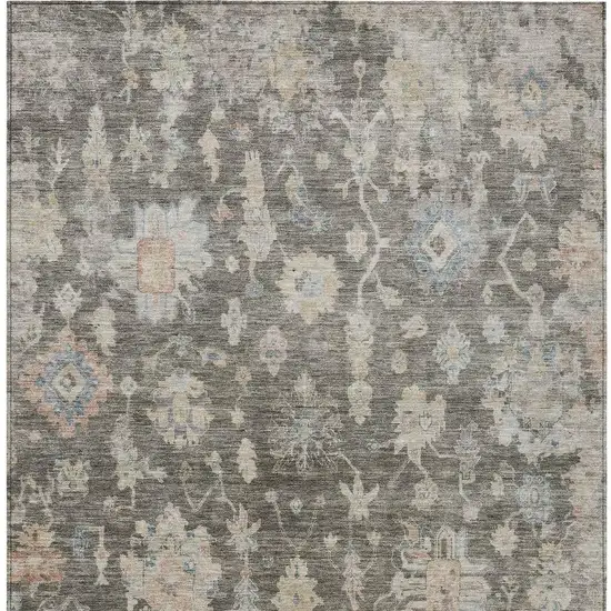 Gray Beige And Blue Floral Washable Indoor Outdoor Area Rug Photo 4