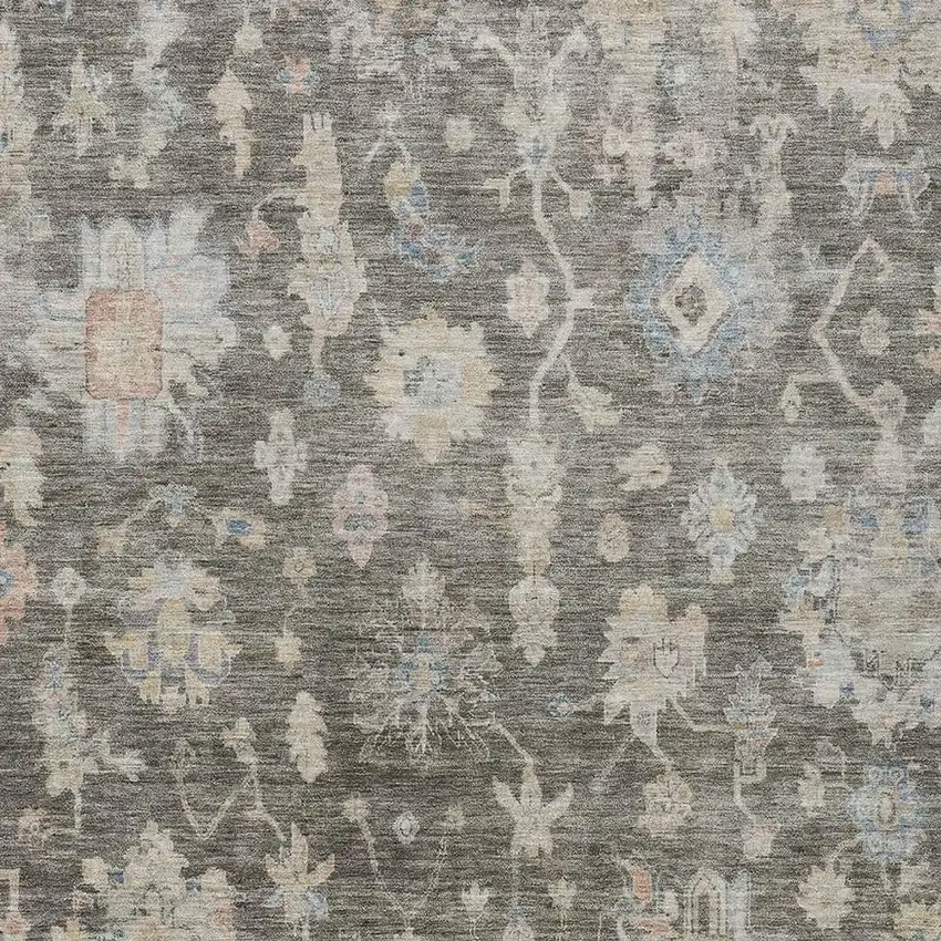 Gray Beige And Blue Floral Washable Indoor Outdoor Area Rug Photo 3