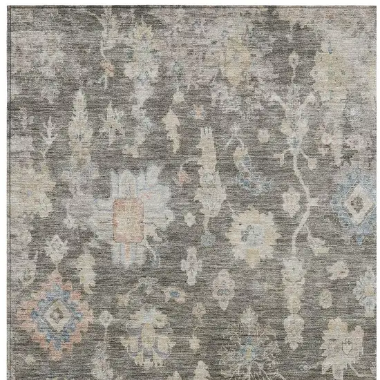 Gray Beige And Blue Floral Washable Indoor Outdoor Area Rug Photo 3