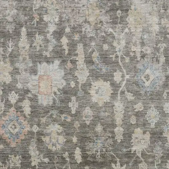 Gray Beige And Blue Floral Washable Indoor Outdoor Area Rug Photo 3