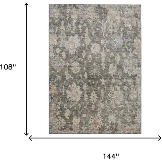 Gray Beige And Blue Floral Washable Indoor Outdoor Area Rug Photo 9