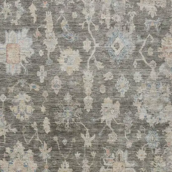 Gray Beige And Blue Floral Washable Indoor Outdoor Area Rug Photo 4