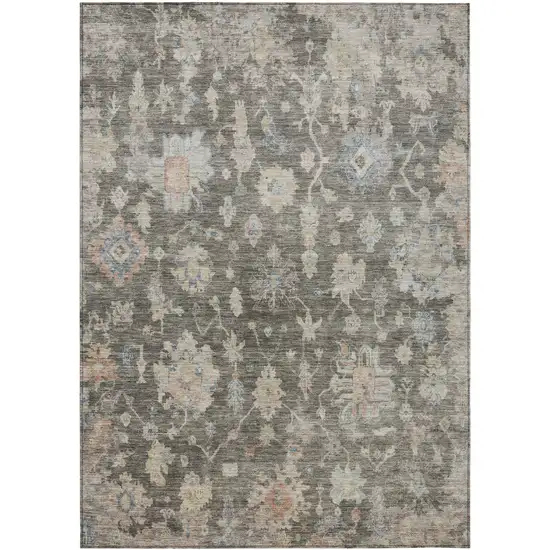 Gray Beige And Blue Floral Washable Indoor Outdoor Area Rug Photo 7